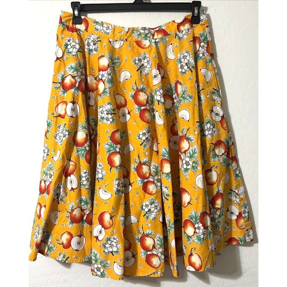 Hell Bunny Apples and Leaves All Over Golden Yellow Skirt Size XL - Picture 2 of 4